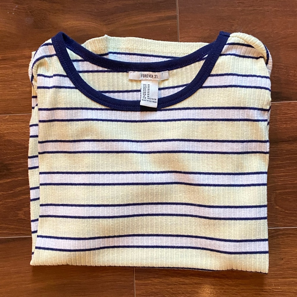 Forever 21 right yellow striped cropped shirt